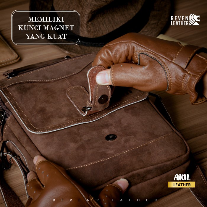 Tas Selempang Kulit Pria Branded Reven Stainer Leather Sling Bag Slempang Bahu Cowok Bahan 100% Kulit Sapi Asli Original Premium