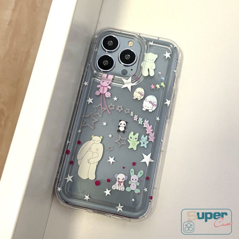 IPHONE Bening Lembut Silicon TPU Case Kompatibel Untuk Iphone7 8 6 6s Plus 11 13 14 12 Pro MAX XR X XS MAX SE 2020 Ins Graffiti Lucu Kartun Lovely Star Bear Airbag Shockproof Back Cover