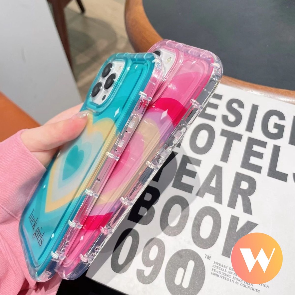 IPHONE Case Kompatibel Untuk Iphone11 13 14 12 Pro MAX XR X XS Max7 8 6 6S Plus SE 2020 Shockproof Airbag Permen Warna Ins Gradasi Cinta Manis Hati Silicon TPU Lembut Penutup Bening