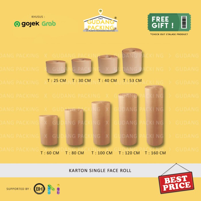 

Terlaris (Gosend/Grab) Karton Lembar / Single Face Tinggi (25-160 Cm) X 40 M