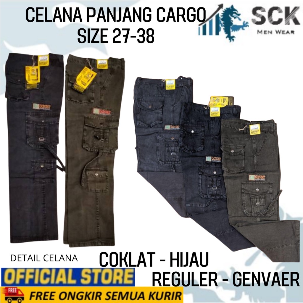 SCK - Celana Panjang Pria GENVAER CARGO ukuran 27-38 / Celana Jeans Casual Pria Halus