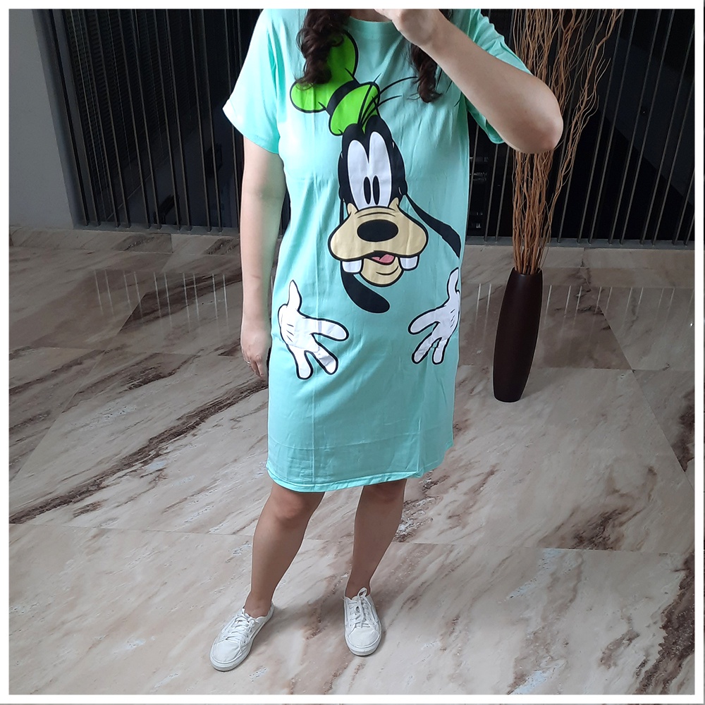 Dress Wanita Dress Santai Motif Kartun Lengan Pendek Dress Rumah - Goofy Dress