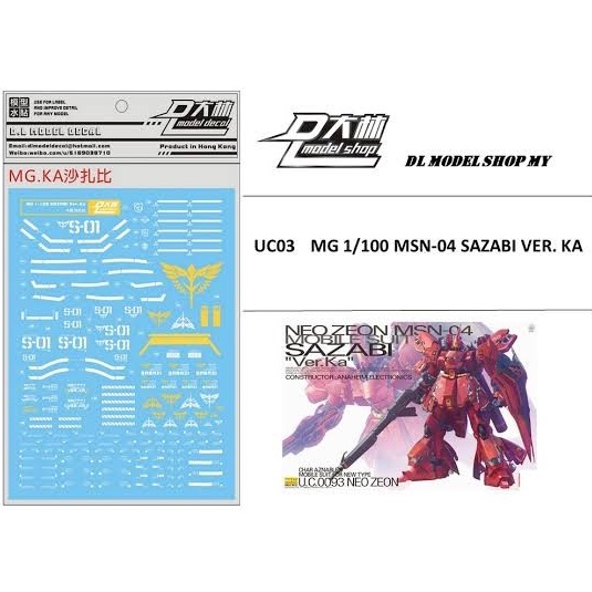 Water Decal MG Gundam Sazabi ver KA DL MODEL
