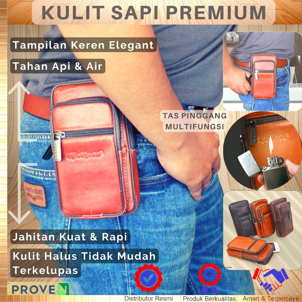 Tas Pinggang Kulit Sapi Asli Waistbag Tas HP Handphone Pinggang P018