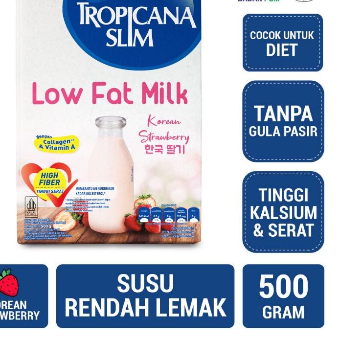 

֍ Tropicana Slim Low Fat Milk Korean Strawberry 500 gram – Susu dengan Kolagen ✬