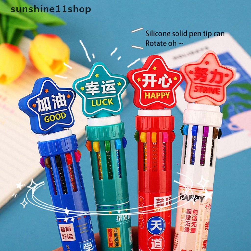 Sho Baru Sepuluh-Warna Bolpoin Kartun Sederhana Kreatif Pressable Pulpen Otomatis Perlengkapan Sekolah Pulpen Untuk Wrig Alat Tulis Penandatanganan Bolpen N