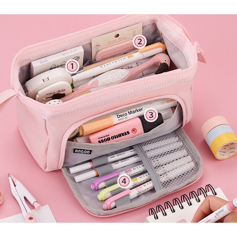 Case Organize Box Kotak Pensil Minimalis Pencil Case Berlapis Aesthetic PVC Soft Colour Unik Lucu Panda Anak Sekolah Tempat Pensil