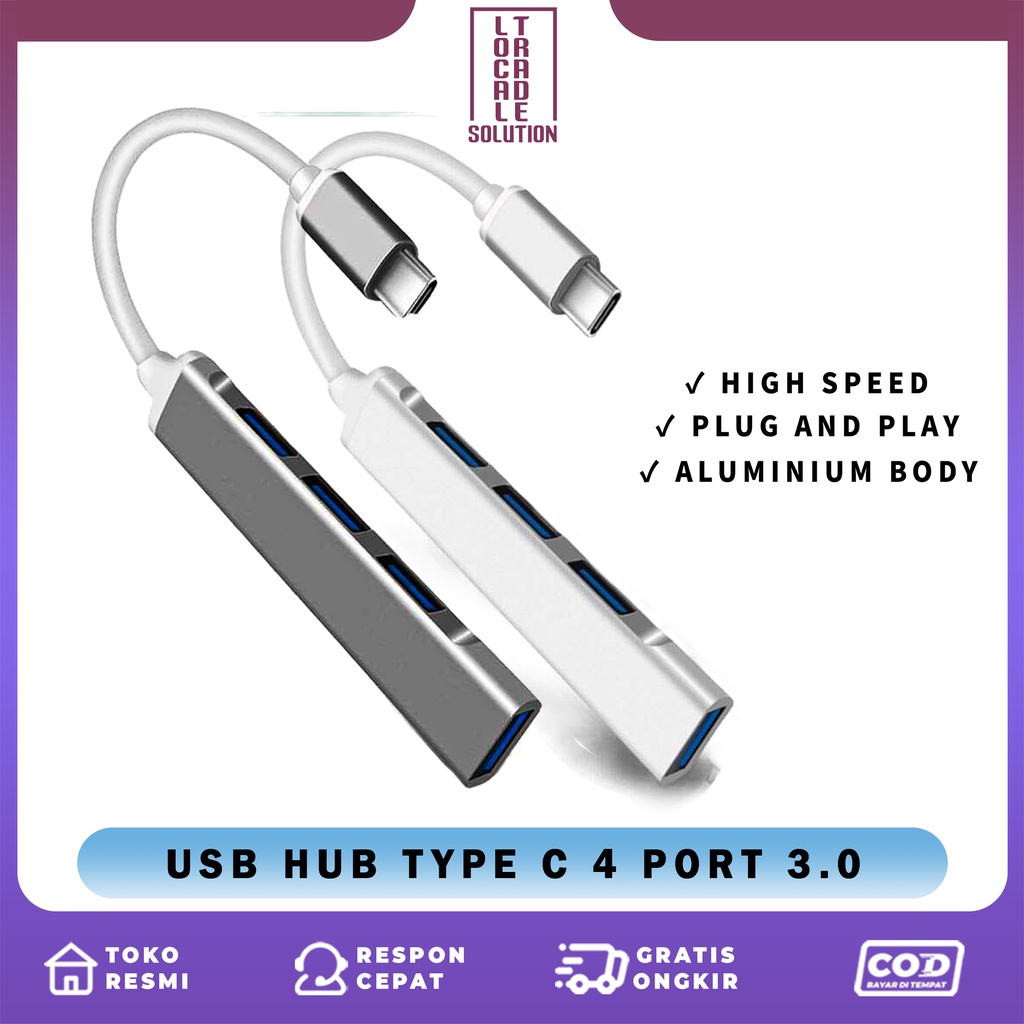 OTG Type C Hub 4 Port USB 3.0 Aluminium Slim Adapter Converter Type C Male to Female 3.0 Docking Station untuk Macbook Air