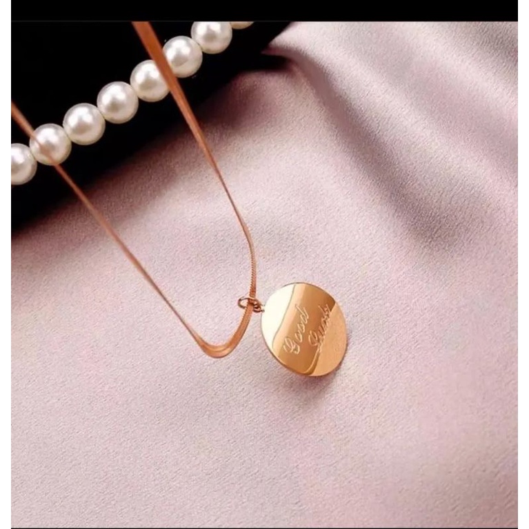 Kalung Titanium Liontin Bulat Rosegold Asli 100% Anti Karat,Luntur dan Alergi Awet Tahunan