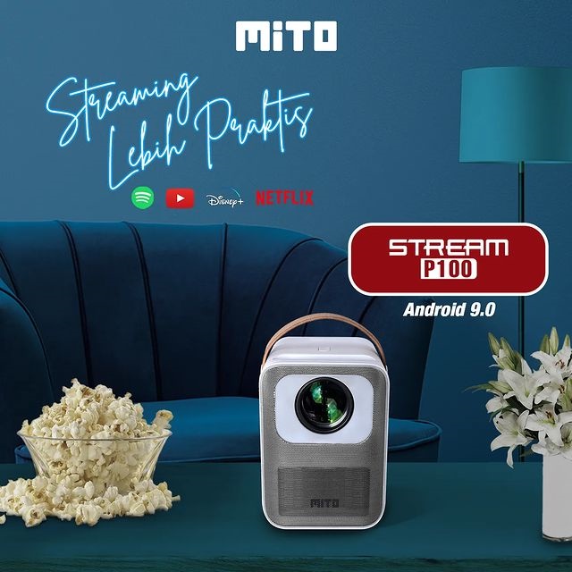 MITO Smart Projector Stream P100 Android 9.0 Wifi Bluetooth Proyektor
