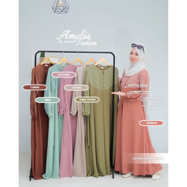 Dress Kanaya by Amelia, gamis crinkle mix brukat