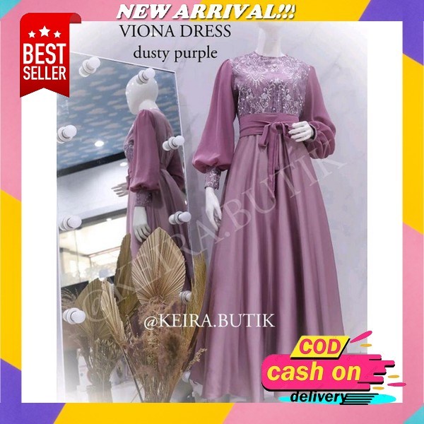 Naura Dress Satin Mewah / Cod Baju Muslim Lebaran Dress Satin Mewah/ Baju Pesta Dress Satin Murah/ B
