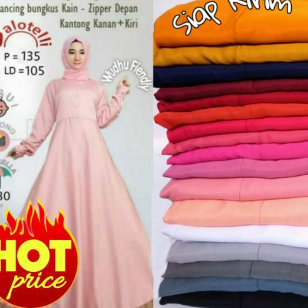 READY Promo Gamis Syari Balotelli Polos Karet Pinggang Gamis Polos Balotelli Gamis Navy hijau Botol