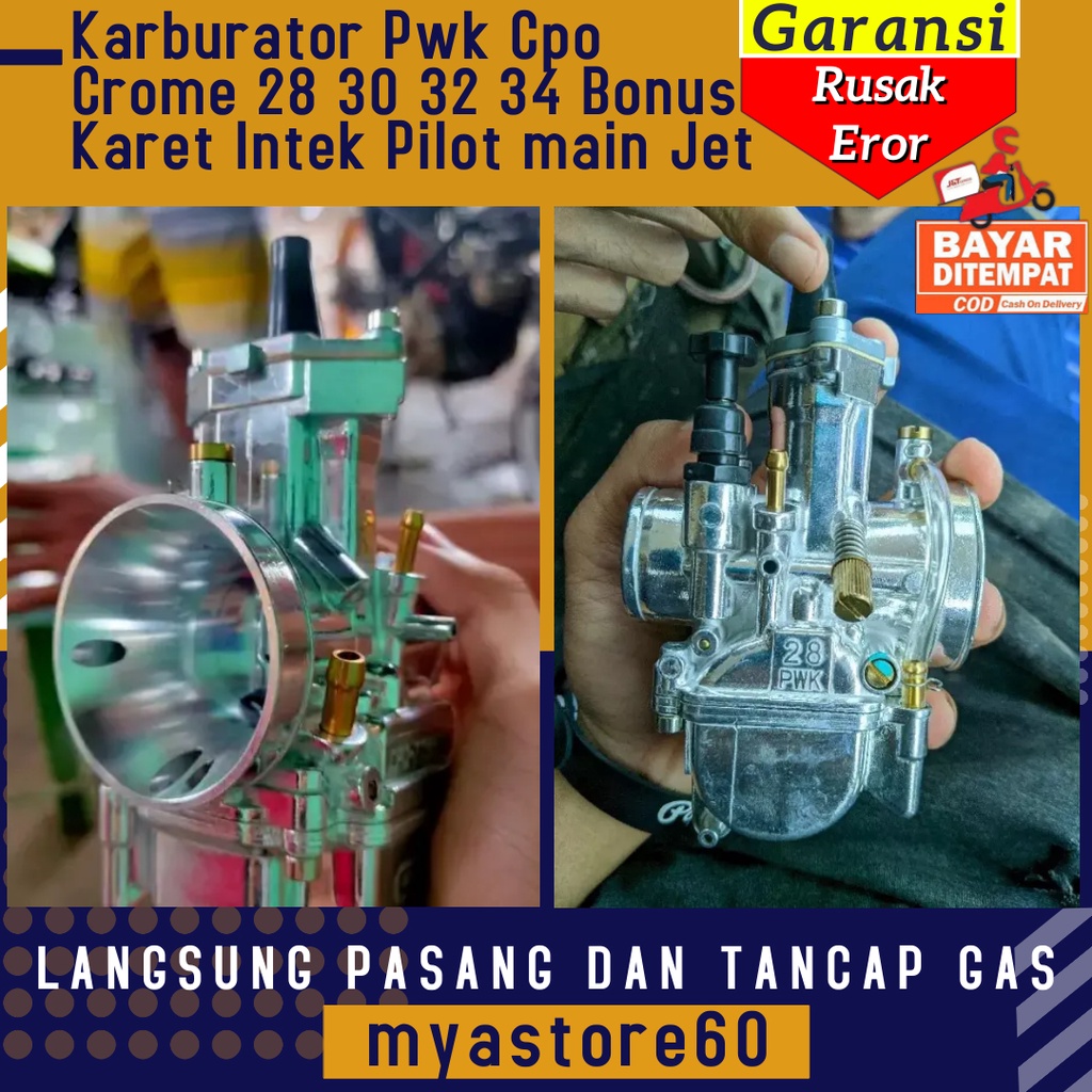 Karbu Karburator Pwk Cpo Crome Krum 28 30 32 34 Bonus Karet Intek Pilot main Jet Pwk28 Pwk30 Pwk32 Pwk34