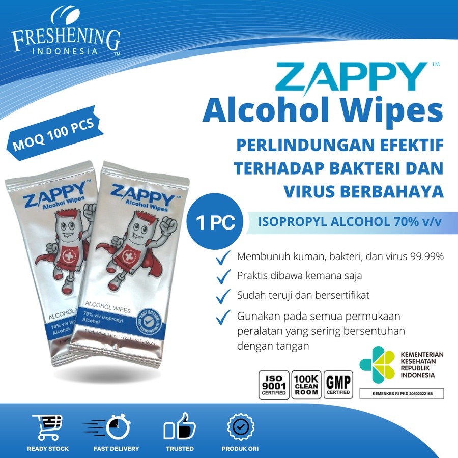 BUY 1 GET 1 ZAPPY ALCOHOL WIPES ISI 100PCS /TISSUE BASAH ALCOHOL ZAPPY