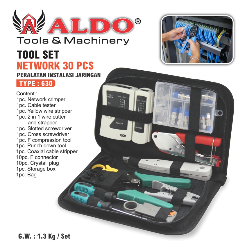 PERALATAN INSTALASI JARINGAN / TOOL SET NETWORK 30 PCS TYPE : 630 ALDO