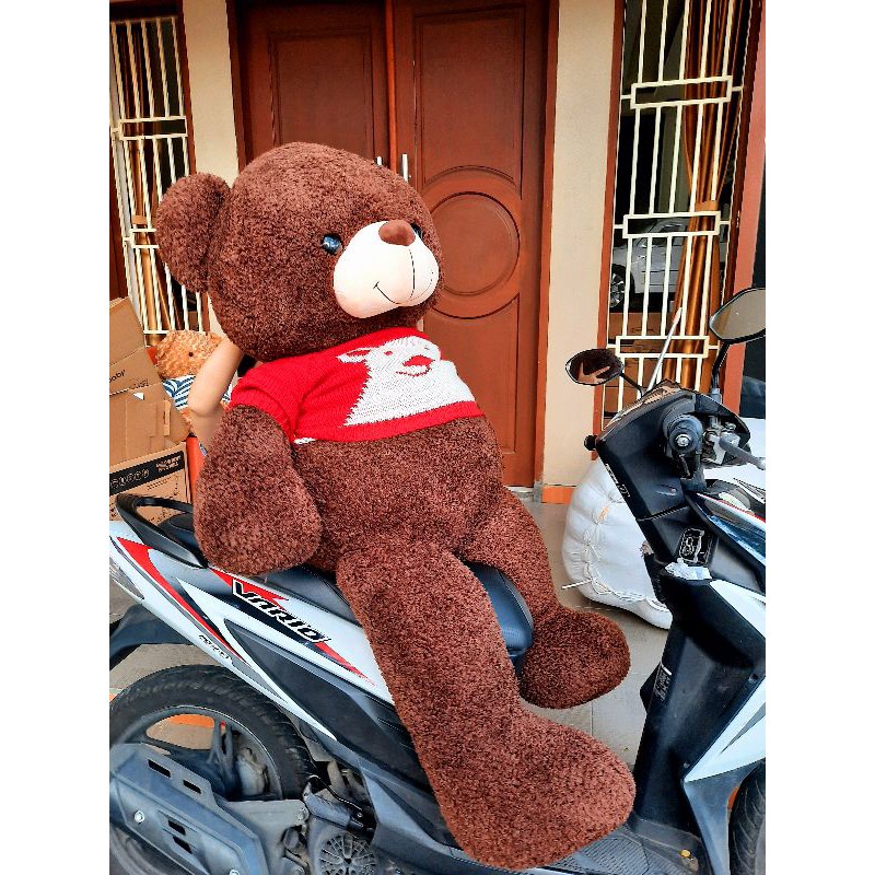 Boneka Beruang coklat BESAR Teddy Bear pakai sweater merah BIG SIZE