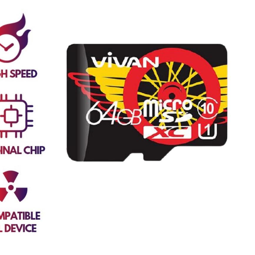 ➮ MEMORI MicroSD VIVAN V64U10 Storage 64GB Class 10 Micro SD TF Card with Package - ORIGINAL ☊