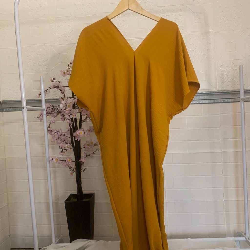 Long Dress Square Cringkle Airflow | Gamis Crinkle Atasan Muslimah-L.DRESS MUSTARD