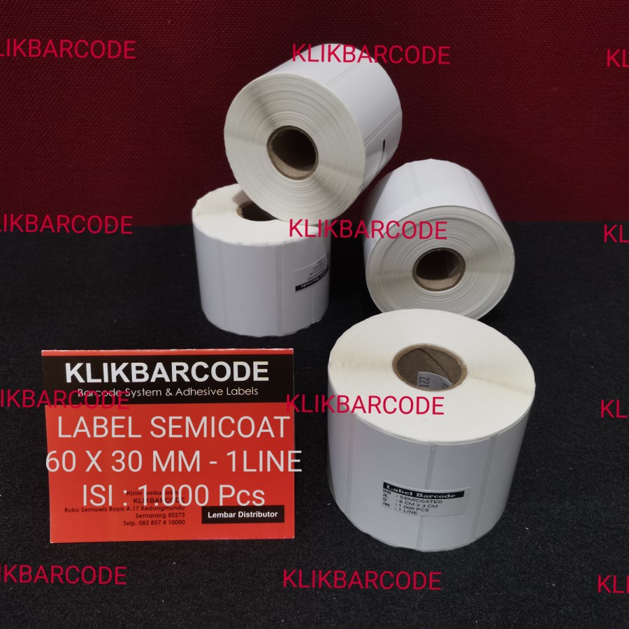 

LABEL BARCODE 60 X 30 (1 LINE) KERTAS STICKER LABEL SEMICOATED 1000 Pc