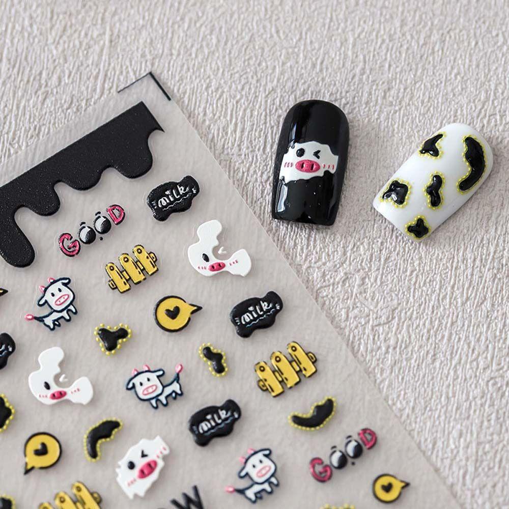 Mxbeauty Kartun Stiker Kuku Wanita Perekat Diri Anjing Sapi Beruang Hewan Stiker Kuku Nail Art Dekorasi
