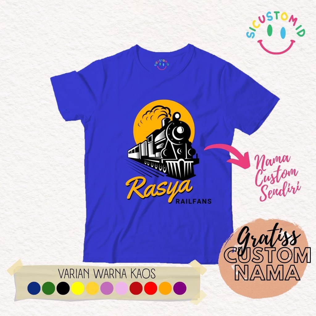 TERLARIS BAJU KAOS ANAK TANGAN PENDEK CUSTOM GRATIS NAMA KARTUN KERETA API/RAILFANS/TRAIN FREE NAMA