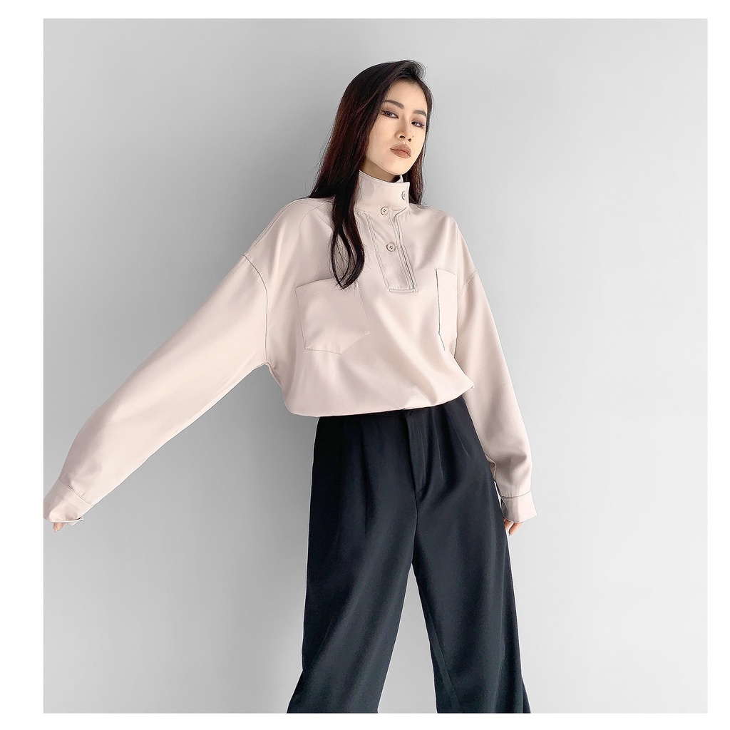 Blouse Polos Wanita Lengan Panjang Kemeja Hitam Baju Kemeja Wanita