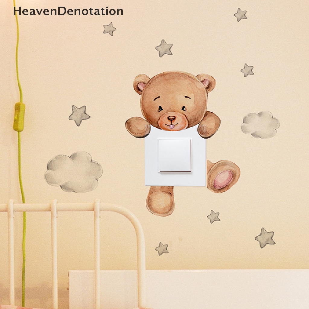 [HeavenDenotation] Kartun Beruang Bintang Saklar Stiker Untuk Kamar Bayi Anak Dekorasi Kamar Tidur Mural Self-adhesive Dekorasi Rumah Wallpaper Lucu Dinding Decals HDV