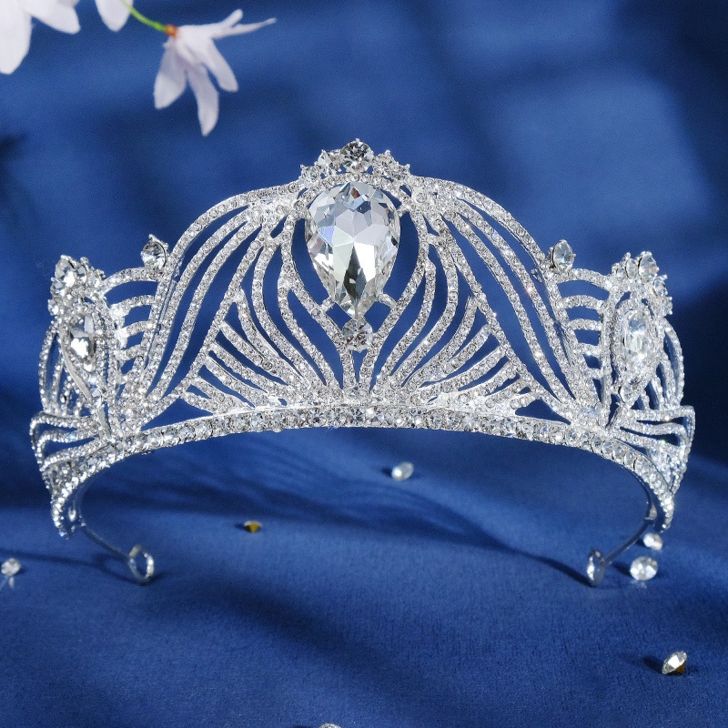 Gaun Pernikahan Pengantin Hiasan Kepala Sederhana Semuanya Niche Desain Rasa Cahaya Mewah Berlian Mahkota Kristal
