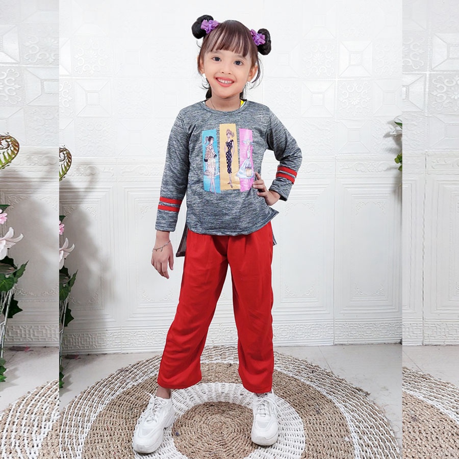 CARLINA Setelan Bilqis Anak Perempuan Baju dan Celana Kargo Panjang