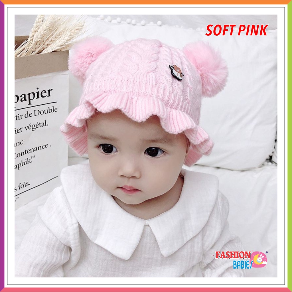 TOPI RAJUT BUCKET POM POM BAYI ❤ Fashionbabies ❤