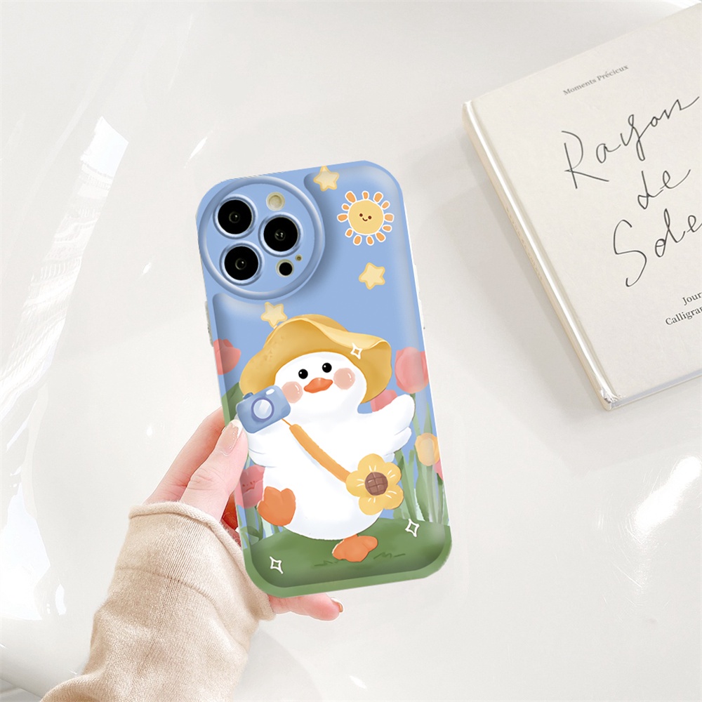 Soft Casing Samsung A14 A04 A04S A13 A03 A03S A12 A21S A50 A50S A52 A52S A30S A20 A10S A10 A11 M11 J7 Prime Pro J6 Prime Bebek Kuning Dengan Tulip Air cushion TPU Phone Case Cover