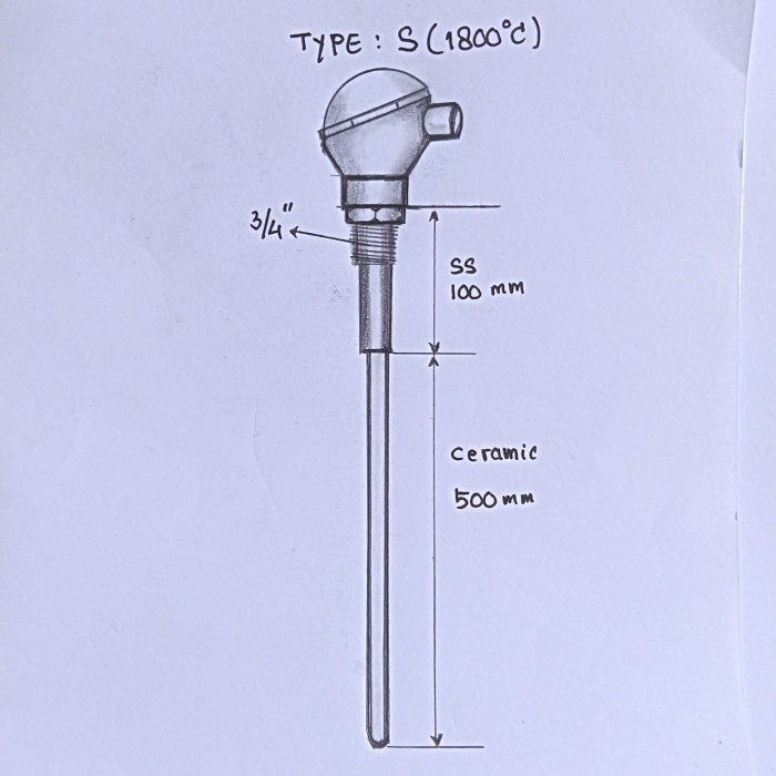 Terlaris Thermocouple Type S 600 Mm