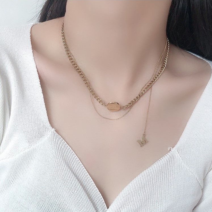 Kalung Model Rumbai Motif Tulisan | Kalung Rantai Panjang Dengan Liontin Untuk Wanita | Rose Gold 18k | Kalung Rantai Klavikula | Sendok Garpu Bahan Stainless Steel | Aksesoris Rambut Untuk Wanita