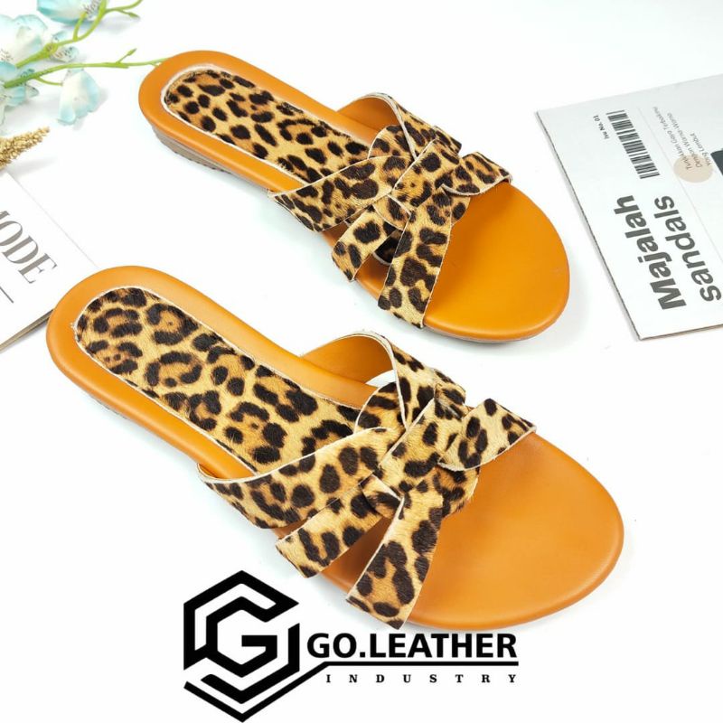 Sandal Kulit Wanita - Sandal Kulit Sapi - Sandal motif macan