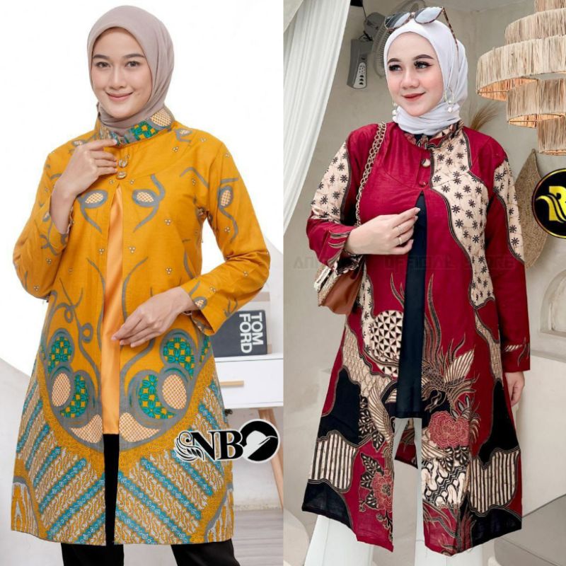 TUNIK BATIK ATASAN WANITA SERAGAM KANTOR UKURAN M L XL XXL XXXL