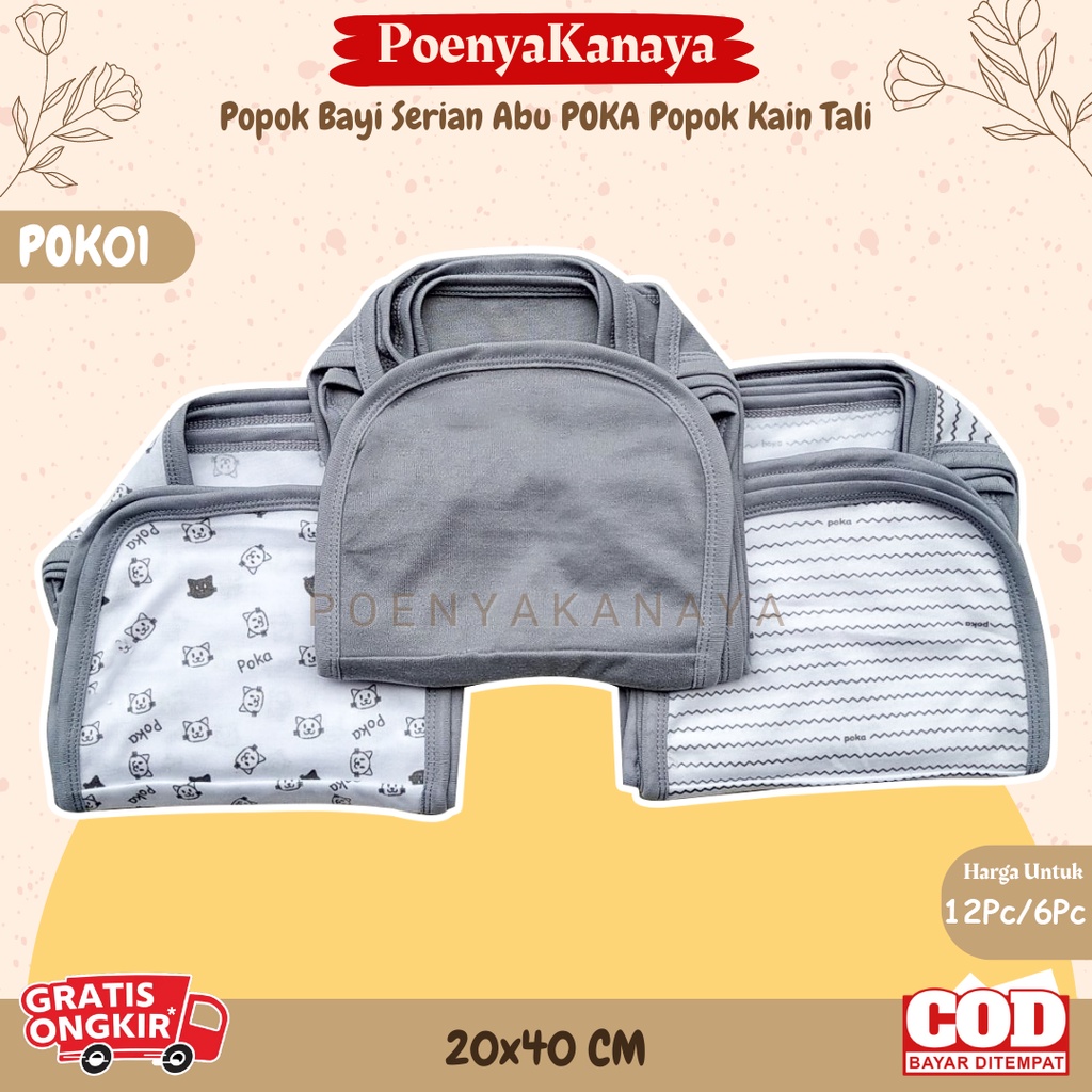 1Lusin/6pc Popok Bayi Seri Abu POKA Popok Kain Tali Katun POK01