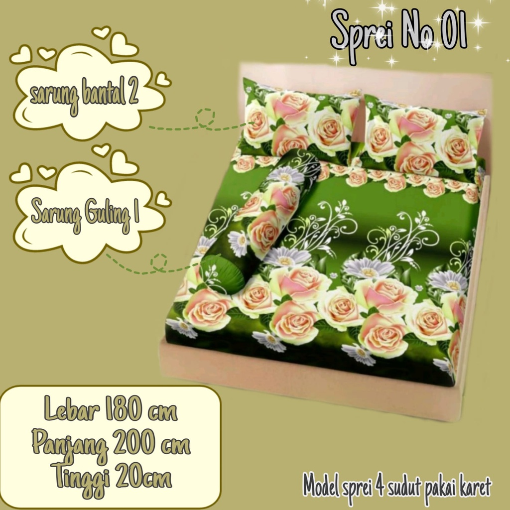 Sprei Motif dan Bungga no 1(180x200x20) SARUNG BANTAL2/GULING 1