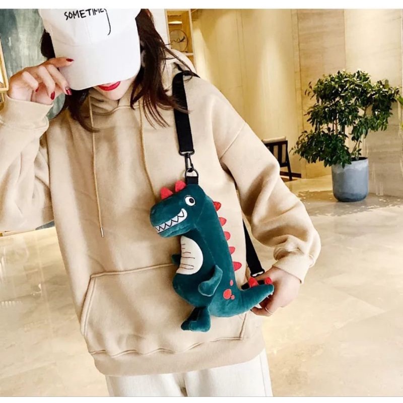 TAS DINOSAURUS Boneka TIREX SELEMPANG Kartun BAHAN PLUSH Bag TAS DINO Jepang Korea Hadiah LUCU WANITA CEWE