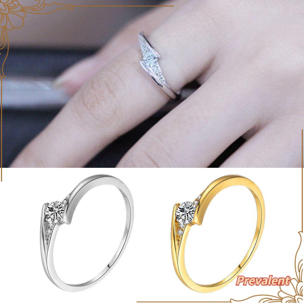 Preva Cincin Kawin Berlian Bulat Emas &amp; Perak Klasik Alloy Ladies Ring