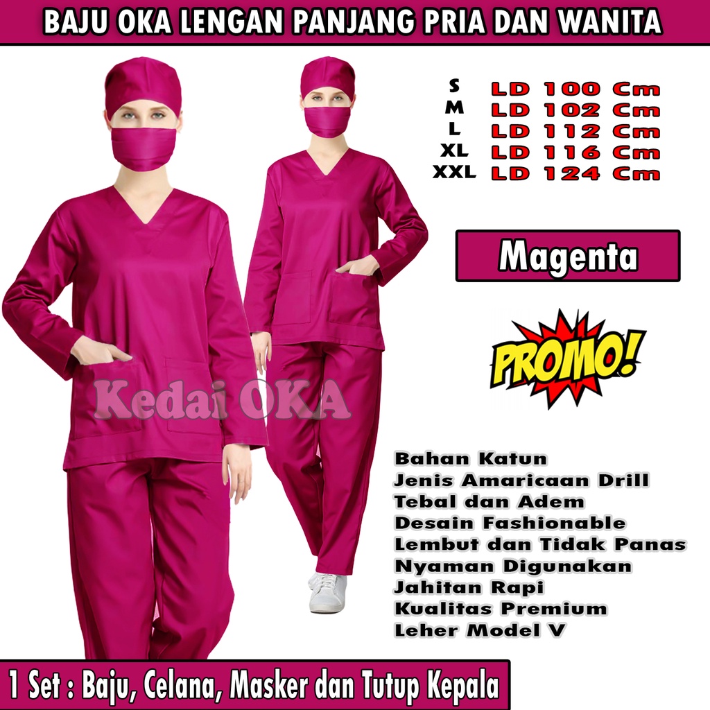 Jual Baju Oka Lengan Panjang / Seragam Ok Perawat,Dokter,Bidan / Bahan American Drill / Ukuran Jumbo