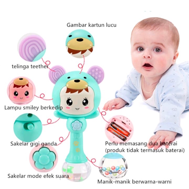 MAINAN ANAK TEETHER TONGKAT GENGGAM BAYI ADA MUSIK LAMPU