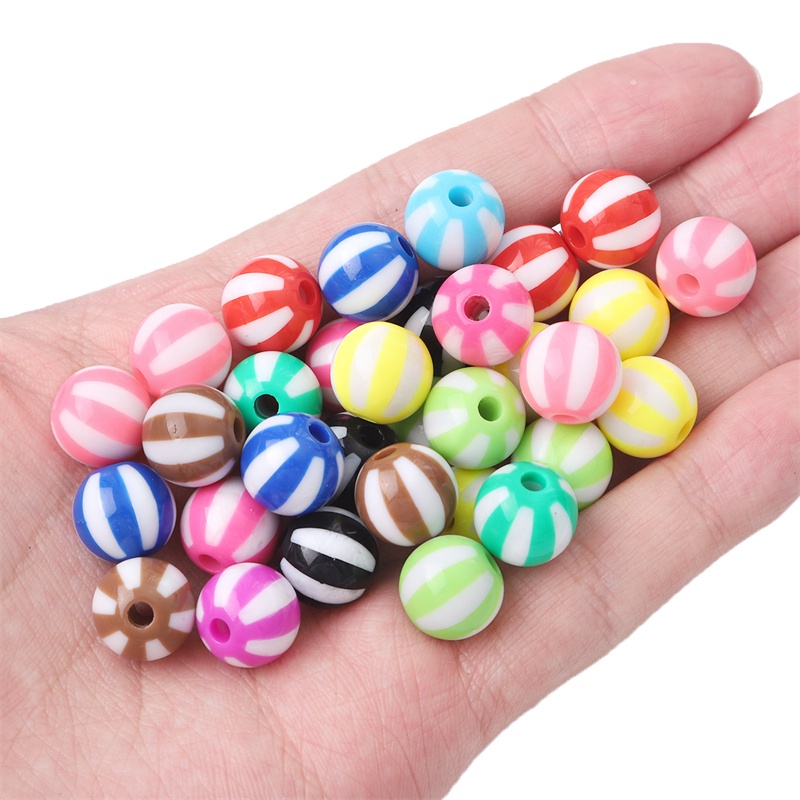 10pcs Akrilik Warna-Warni Bergaris Bulat Beads Clara Jelly Warna Longgar Berjarak Beads Perhiasan DIY Gelang Kalung 12mm