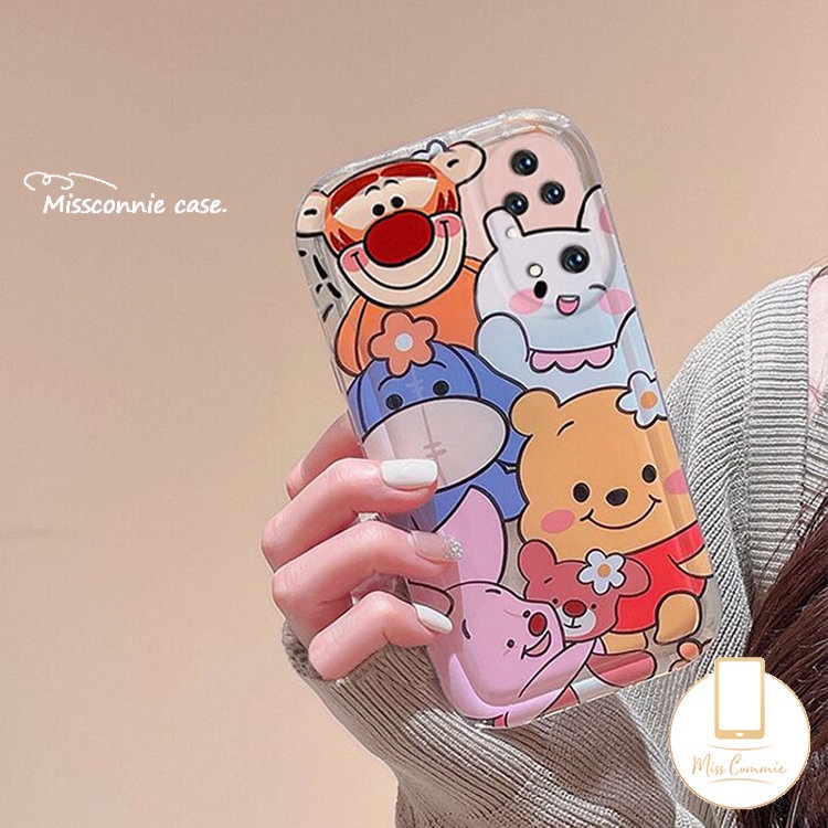 IPHONE Cute Bear Full Back Phone Case Kompatibel Untuk Iphone11Xr 7 8 Plus XS Max X 6 6s Plus 12 14 Pro Max 13 Pro Max SE 2020 Shockproof Airbag Kartun Winnie The Pooh Soft TPU Case