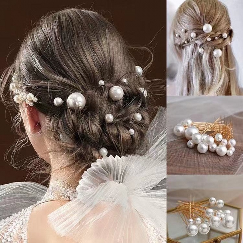 1-20 Pcs Berlian Imitasi Manis Kristal Bridal Vine Tiara Hairband French Fairy Hair Clip Flower Pearl U-shaped Pins Barrettes Wedding Hair Combs Aksesoris Perhiasan Elegan