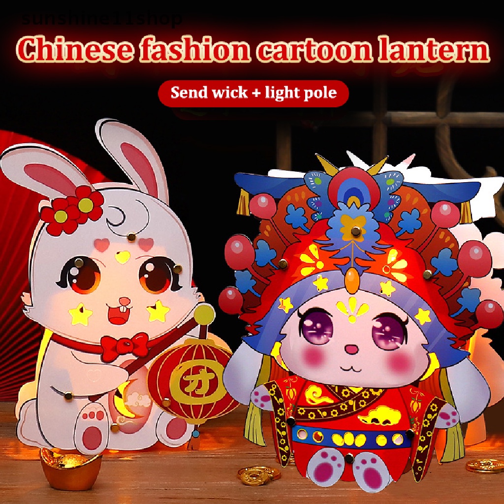 Sho 1Set 2023tahun Kelinci Lampion Festival Musim Semi Handmade DIY Lentera Bahan Paket Lentera Festival Lentera Bercahaya Perlengkapan Dekorasi N