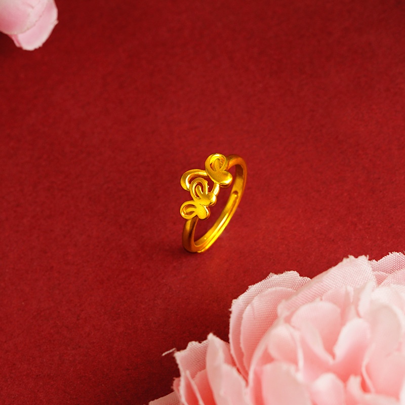 Goldkingdom Perhiasan Fashion 24 K Bangkok Aksesoris Ready Stock Segar Senshi Xiangyun Kupu Daun Cincin Sederhana Berlapis Emas Lucu Cincin