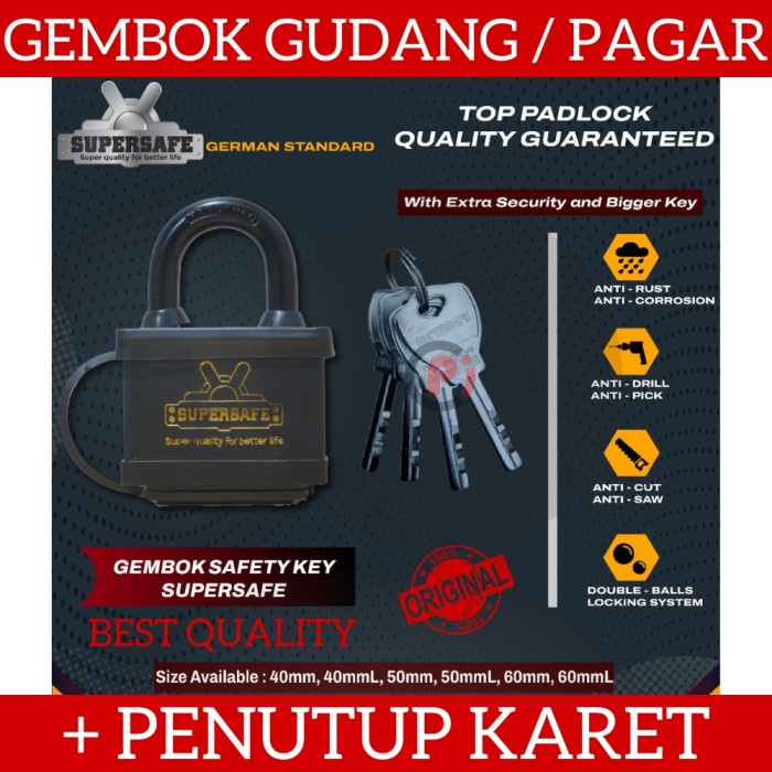 SUPERSAFE Gembok Pintu Pagar Kunci Dengan Penutup Karet Outdoor