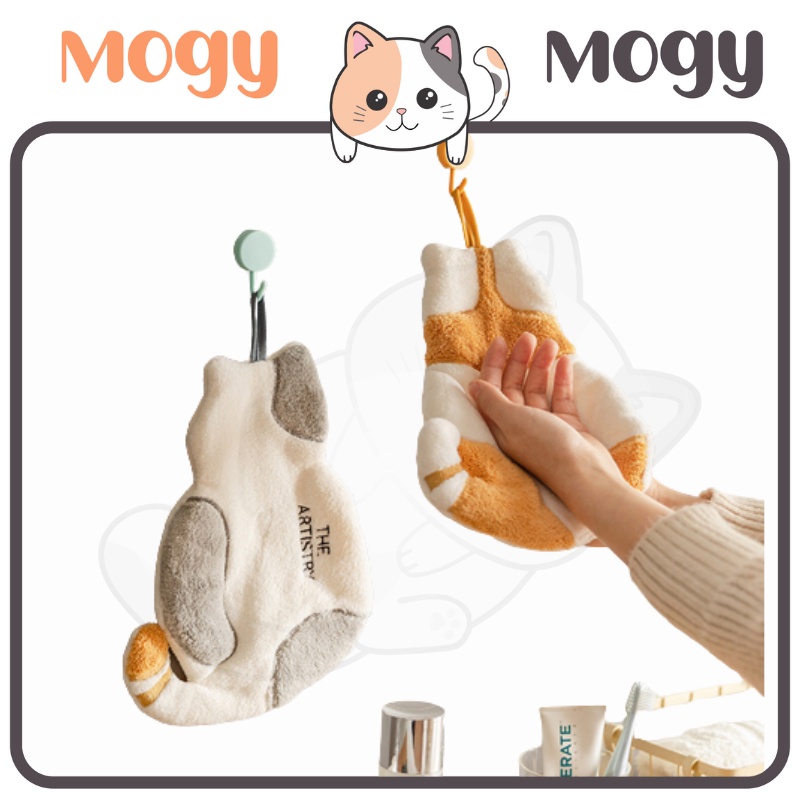 MOGYMOGY HL0476 Lap Tangan Karakter Kucing Handuk Motif Bahan Lembut Tebal Model Gantung