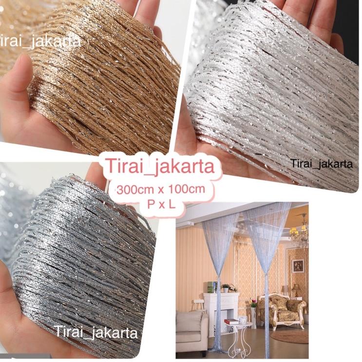 Ω Tirai benang gliter 3x1m/tirai benang putih gold silver/ tirai dekorasi/ tirai pintu/ tirai jendel